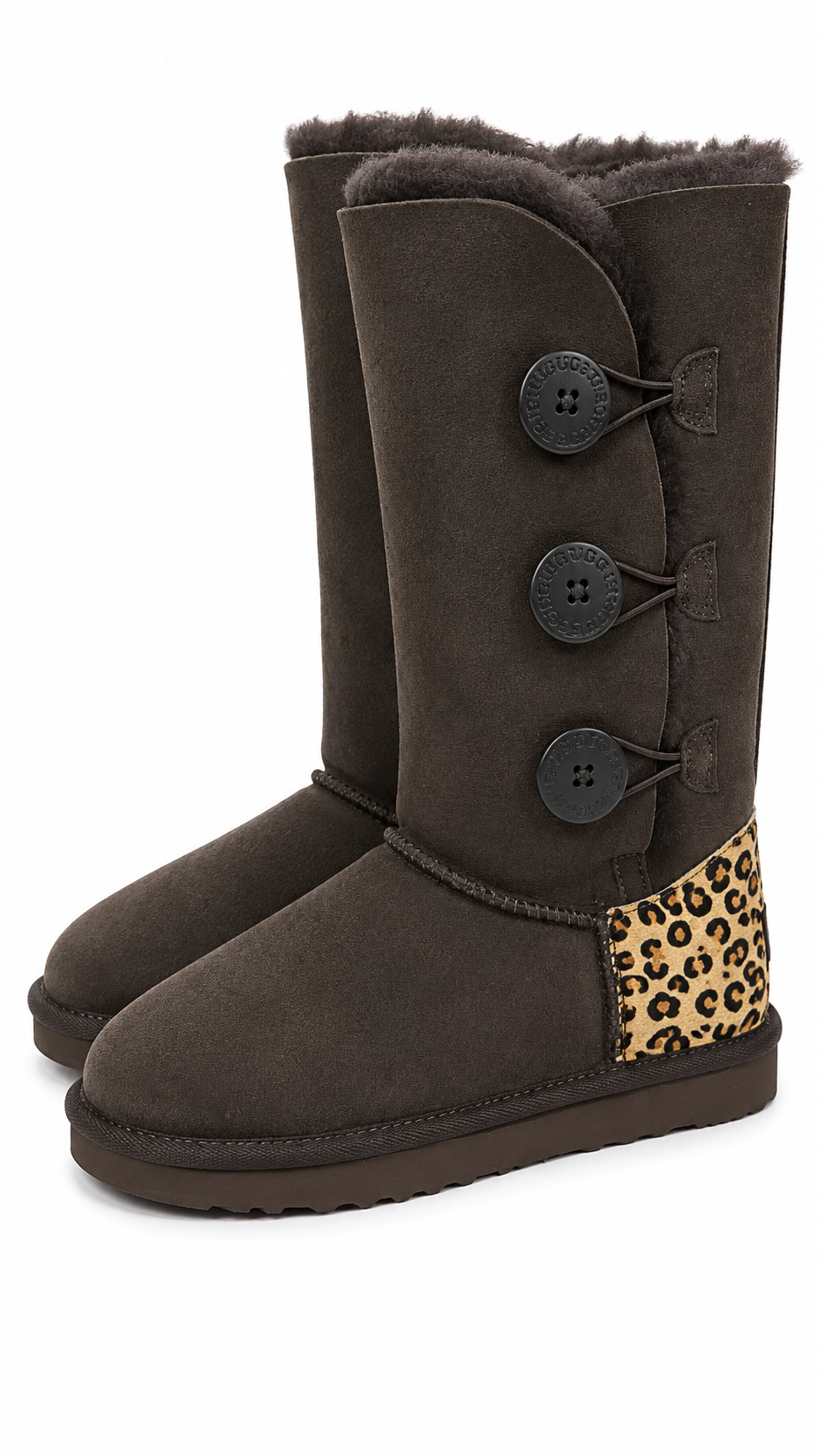 Australian Leather Ugg Leopard 3Button Long - Chocolate - AU7
