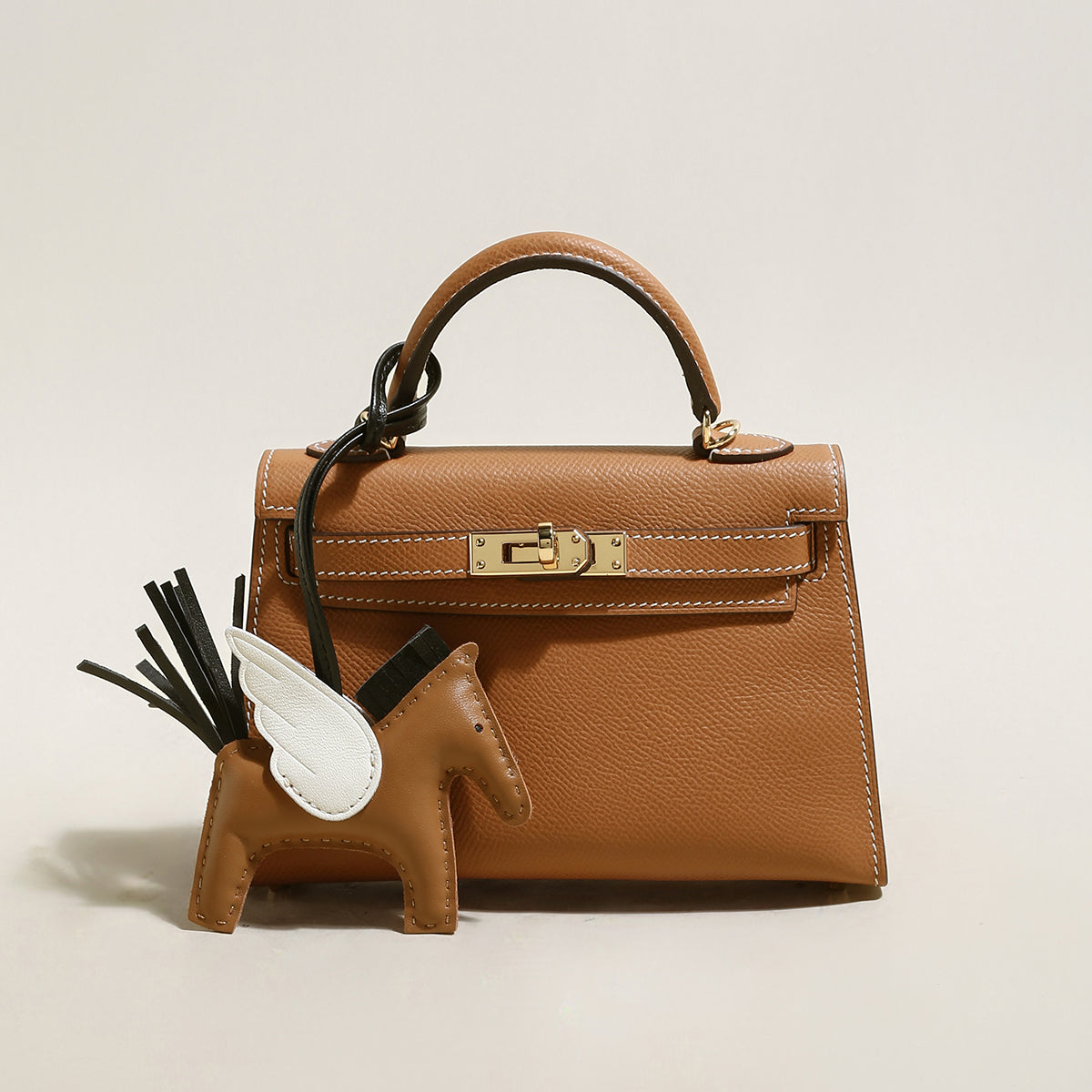 Trendy Petite Top Handle Bag 22cm Structured Mini Leather Satchel - Brown