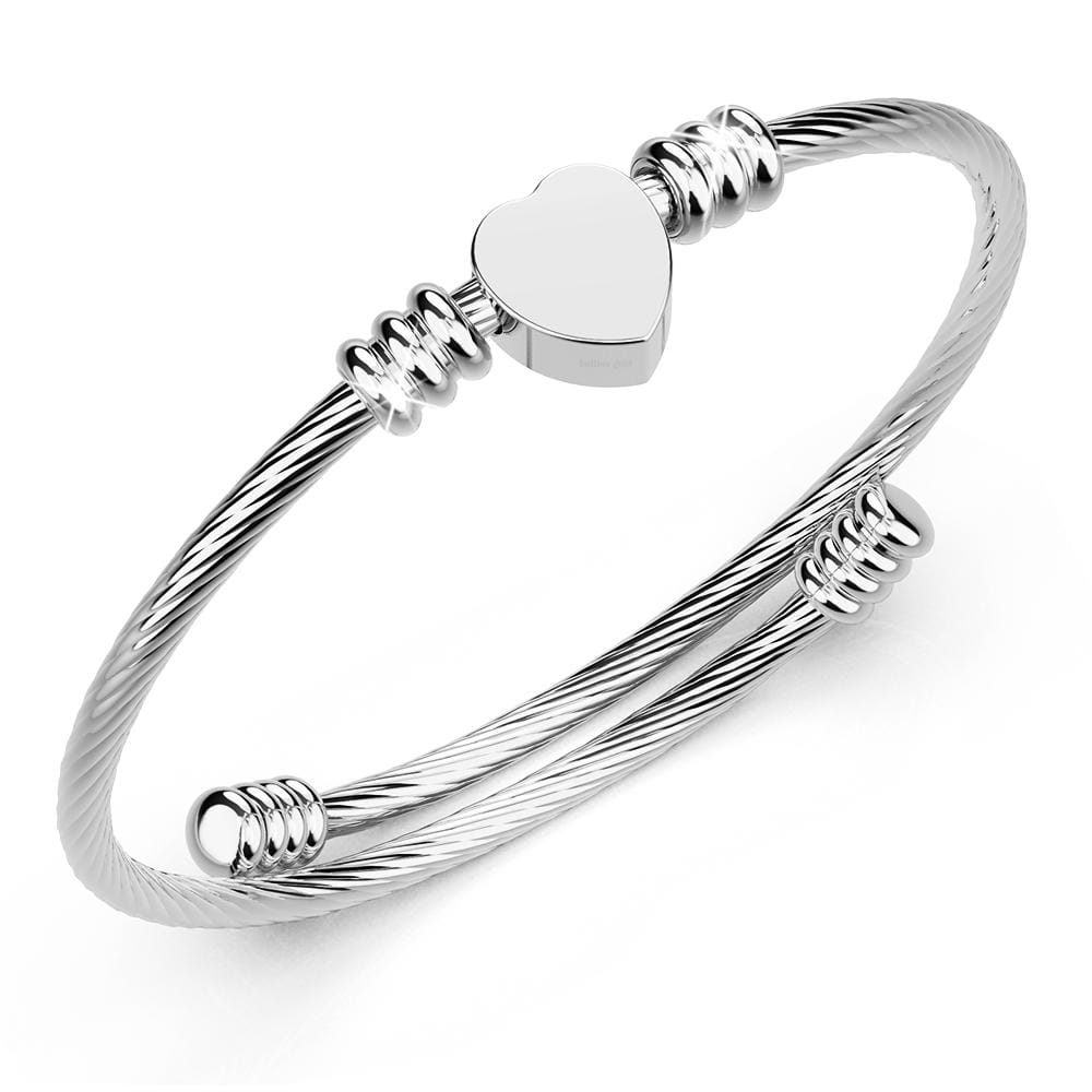 Bullion Gold Heart Motif Charmed Stretched Spiral Coil Bangle White Gold Layered