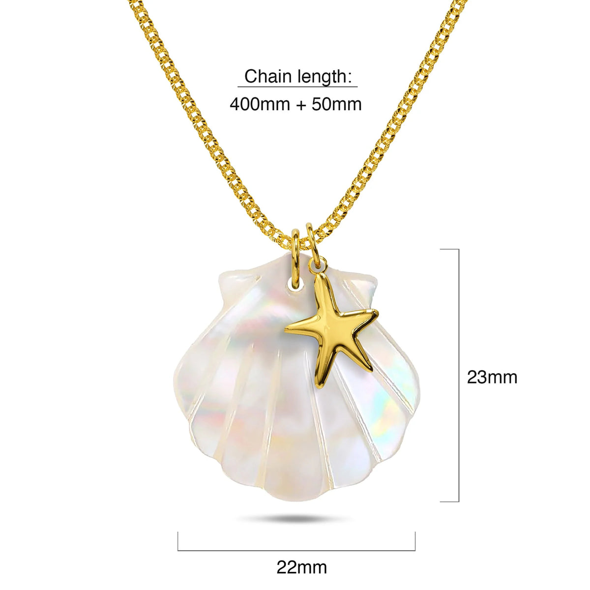 Bullion Gold Pearl Shell & Gold Starfish Necklace