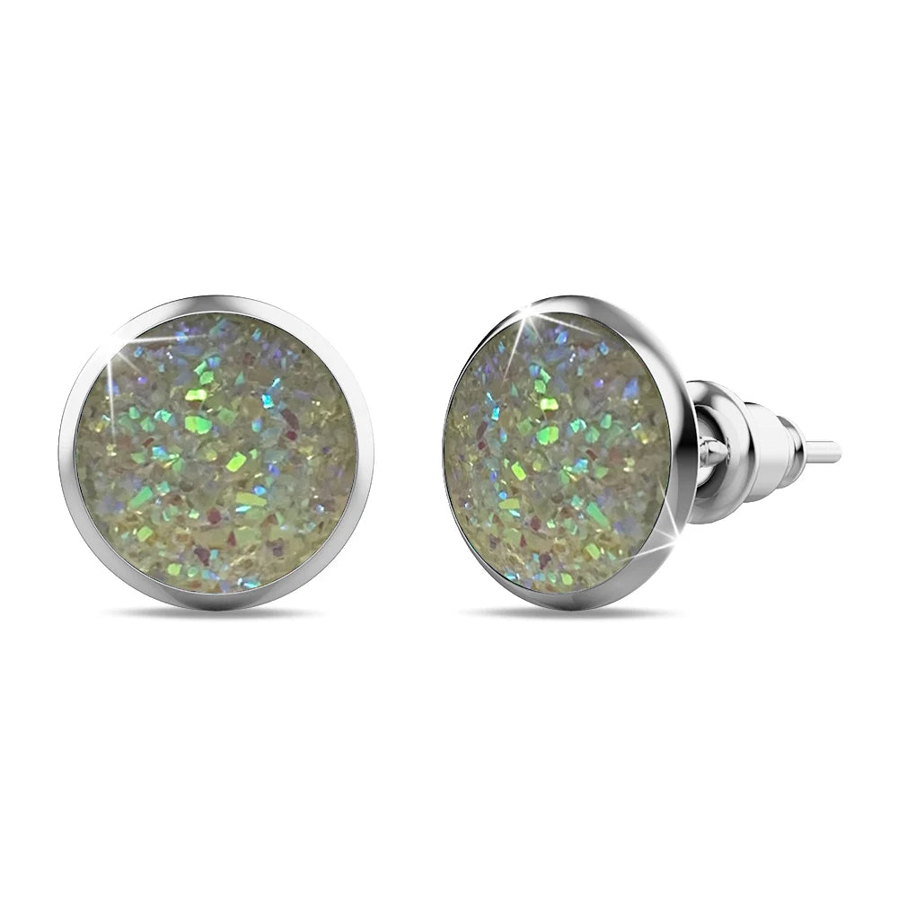 Bullion Gold Amalgam White Gold Layered White Stone Stud Earrings 15mm