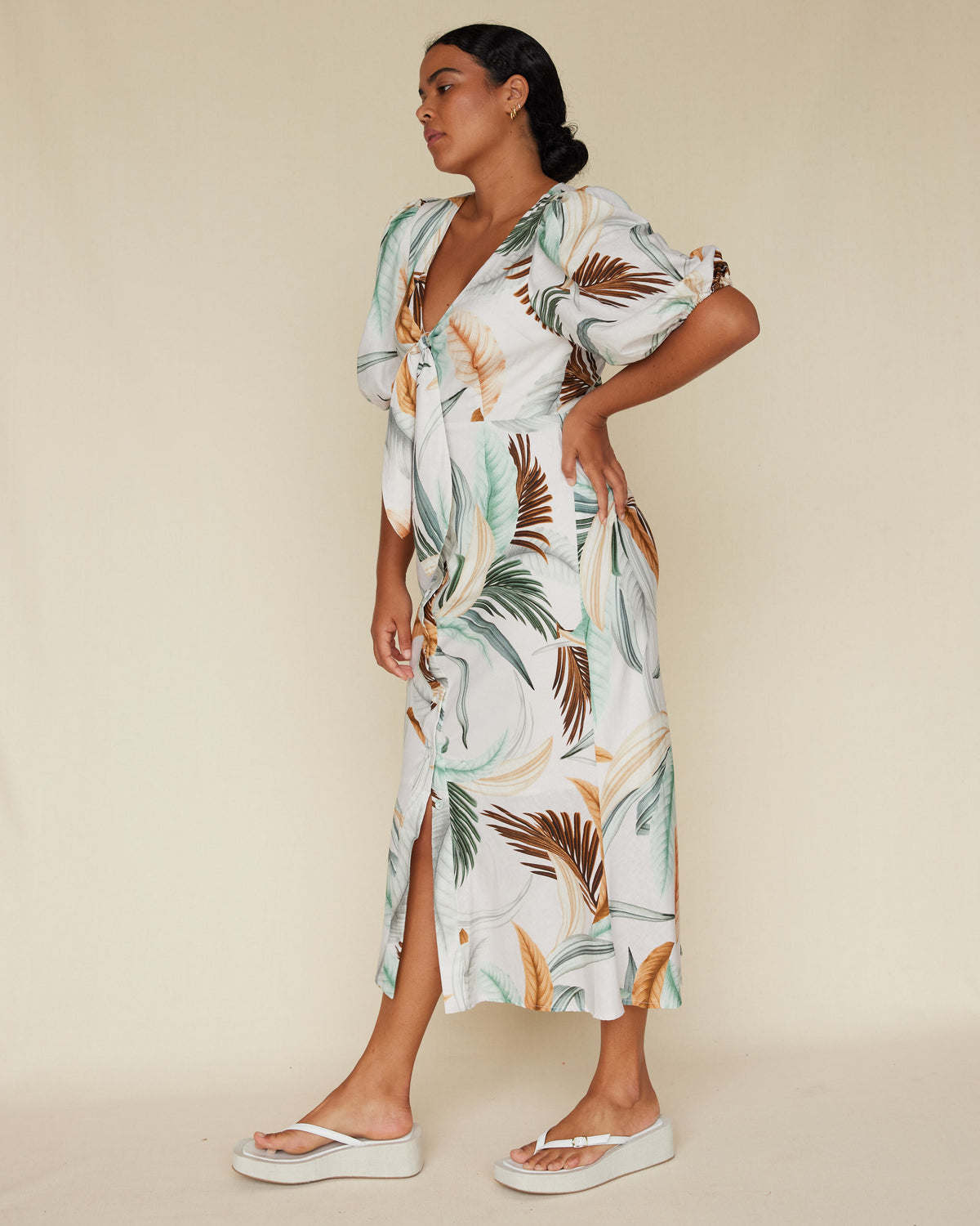 Amelius La Isla Linen Cocktail Dress - Nude Multi
