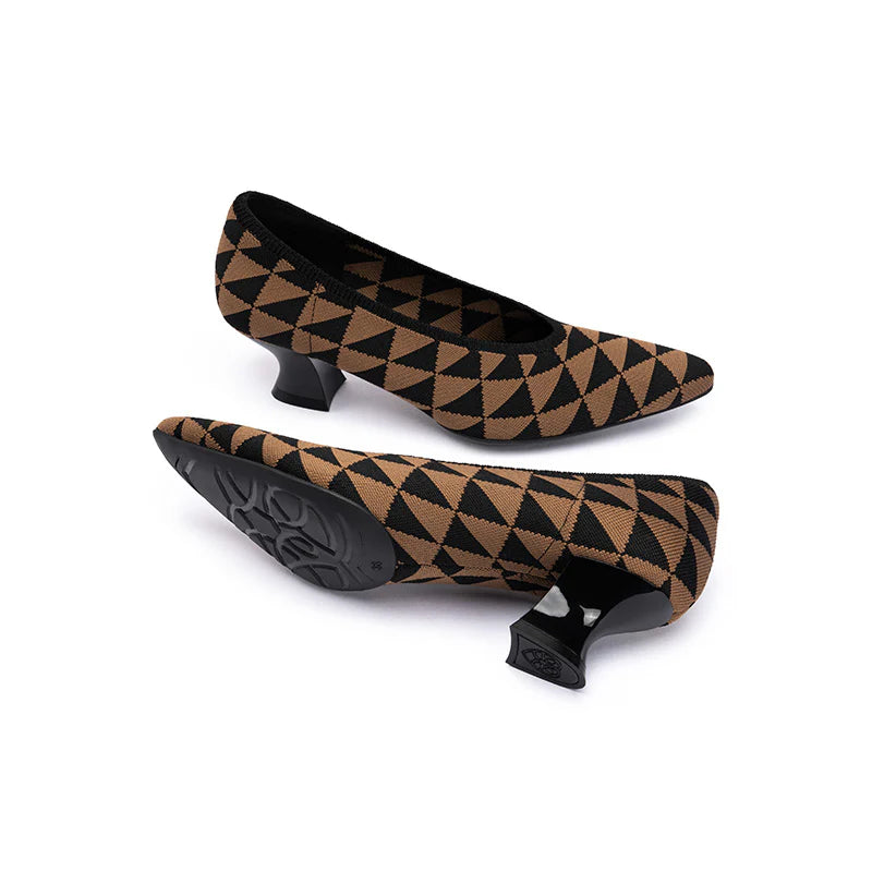 French Chic Geometric Low Heels - Coffee