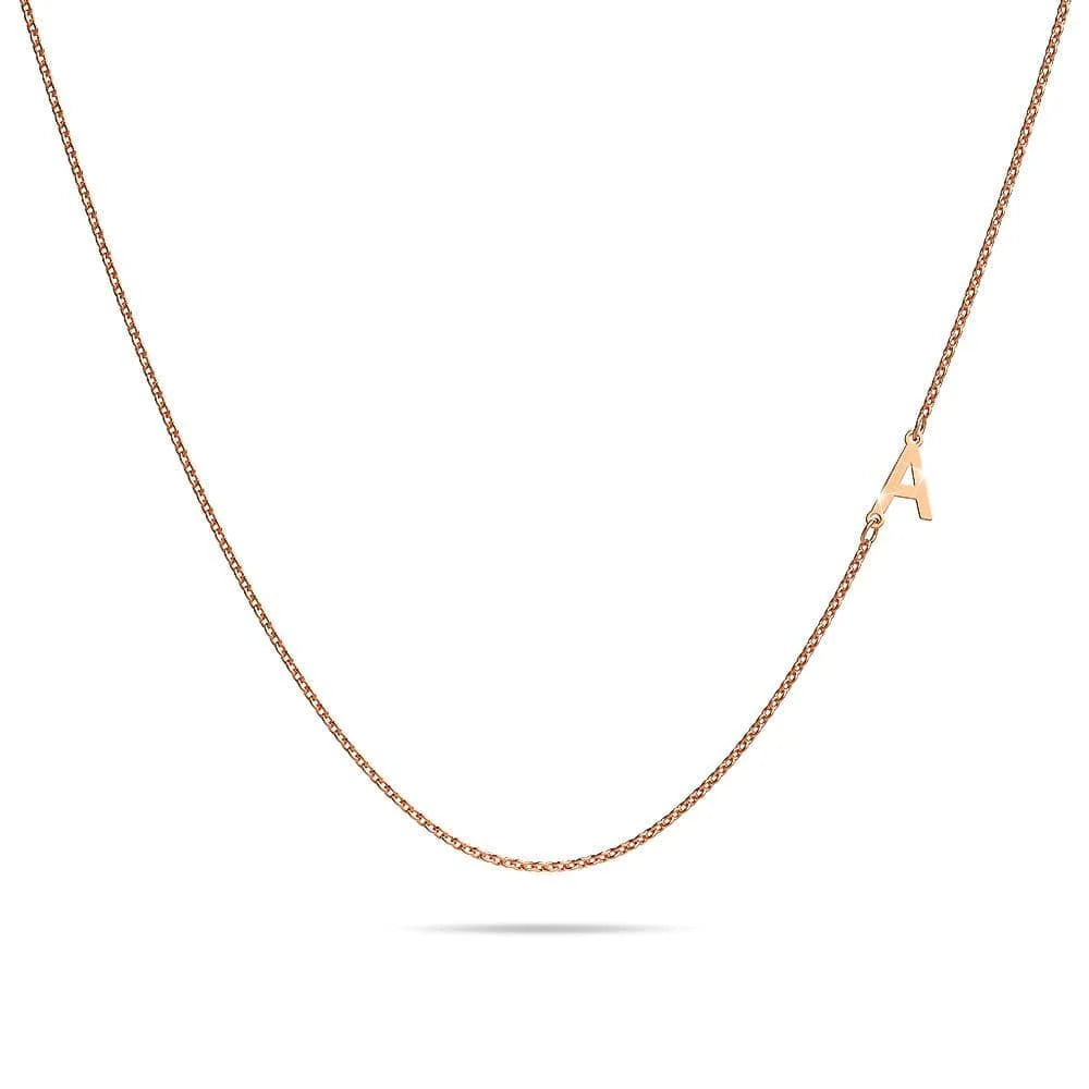Bullion Gold Bold Alphabet Letter Initial Charm Necklace in Rose Gold Tone