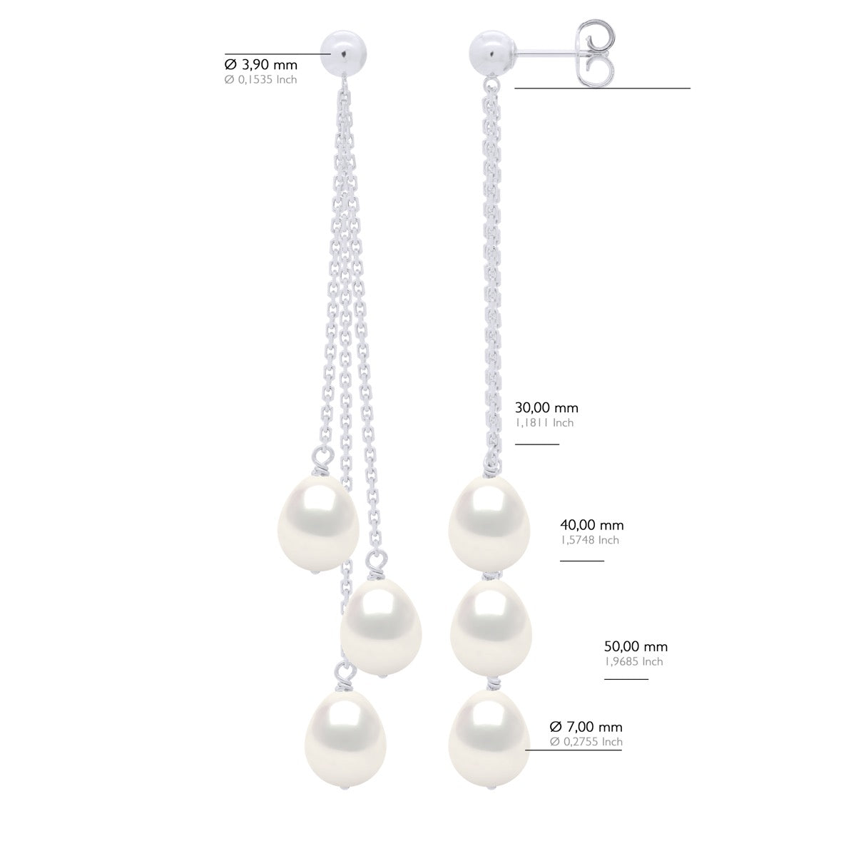 Earrings Trio - Natural Pearl White - Height Earrings 6,5 cm