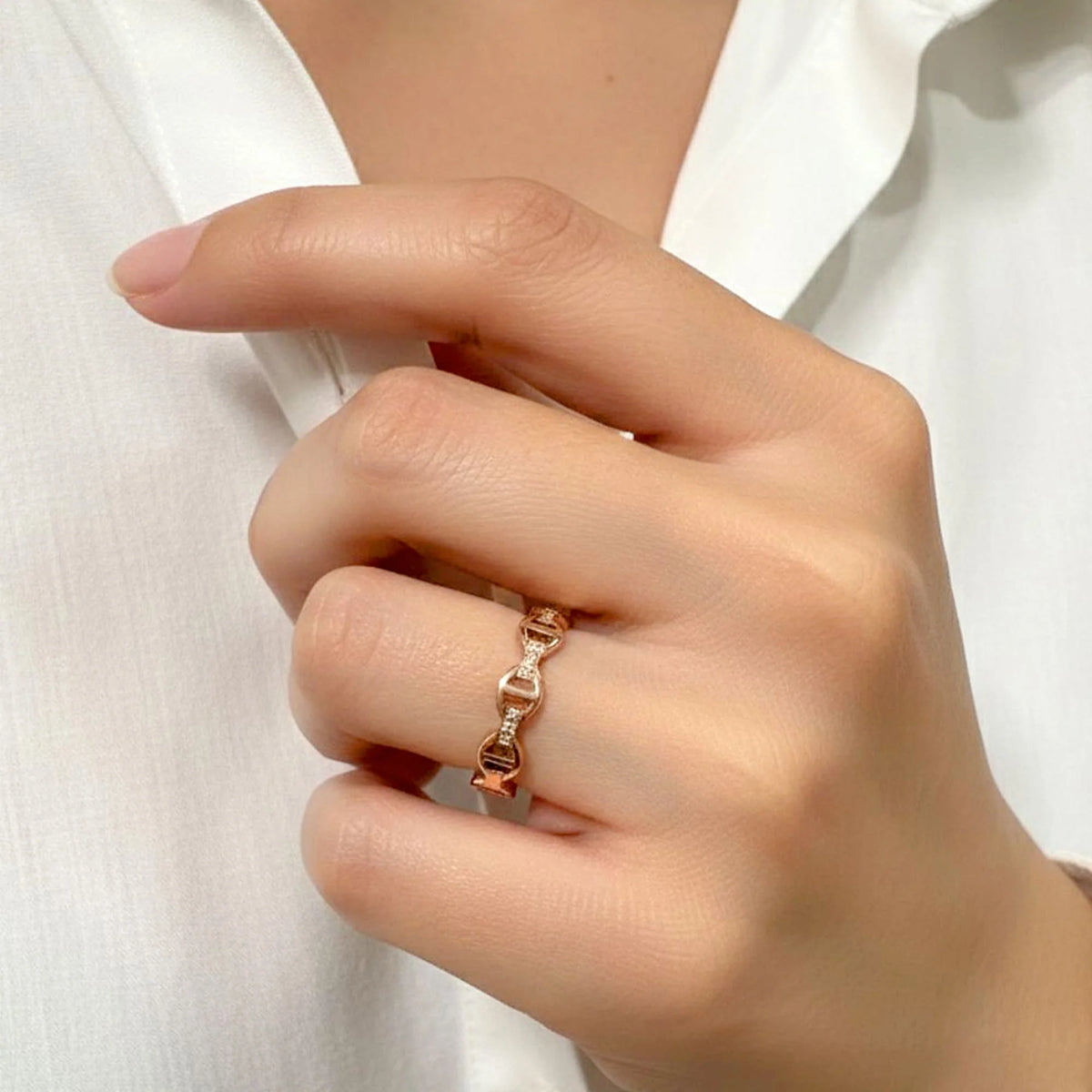 Bullion Gold Mariner Link Ring In Rose Gold