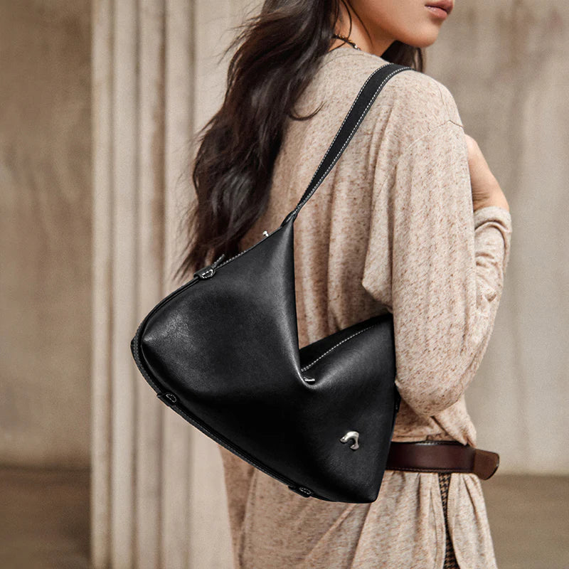 Nalandu Vintage Slouchy Leather Shoulder Bag - Black