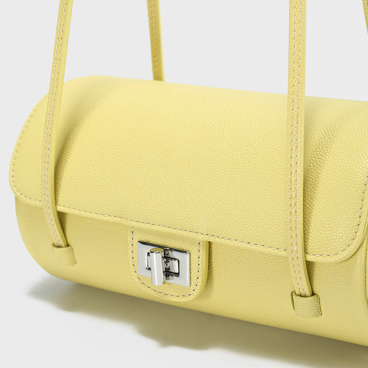 Pebbled Leather Cylinder Barrel Bag - Yellow