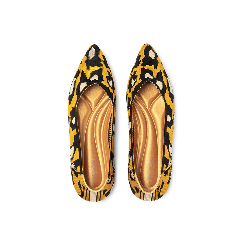 Leopard Print Pointed Toe Work Shoes - Yellow