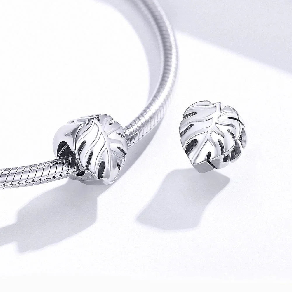 Solid 925 Sterling Silver Palm Leaf Pandora Inspired Charm