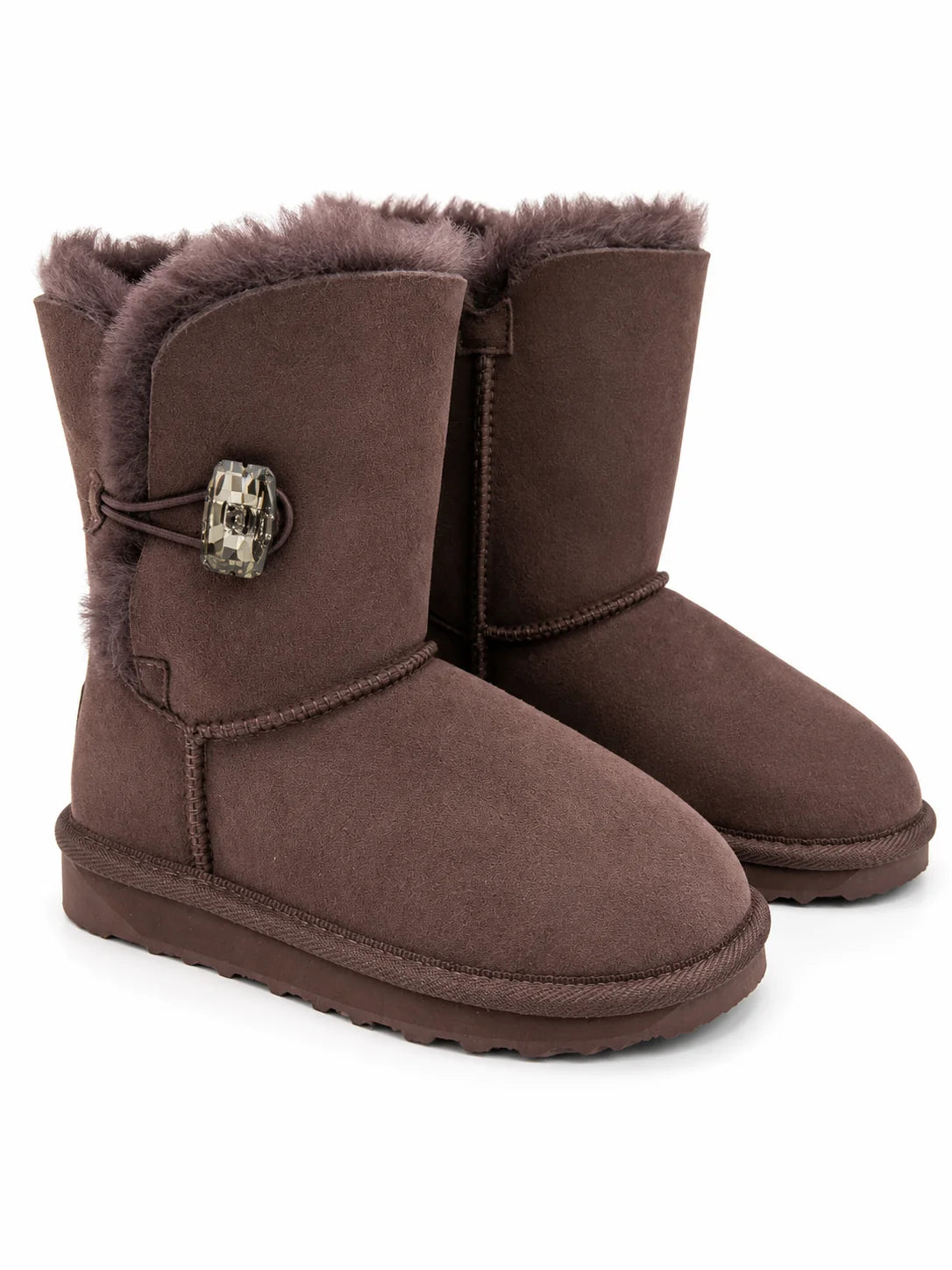 Australian Leather Ugg Emerald Cut Crystal Button Sheepskin - Chocolate - AU4