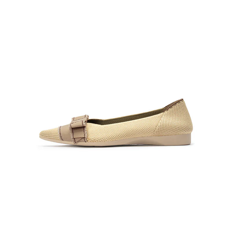 Vintage Bow Pointed Toe Flats - Beige