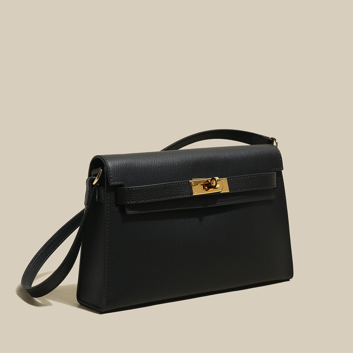 Camille Palm-Grain Calfskin Shoulder Bag - Black