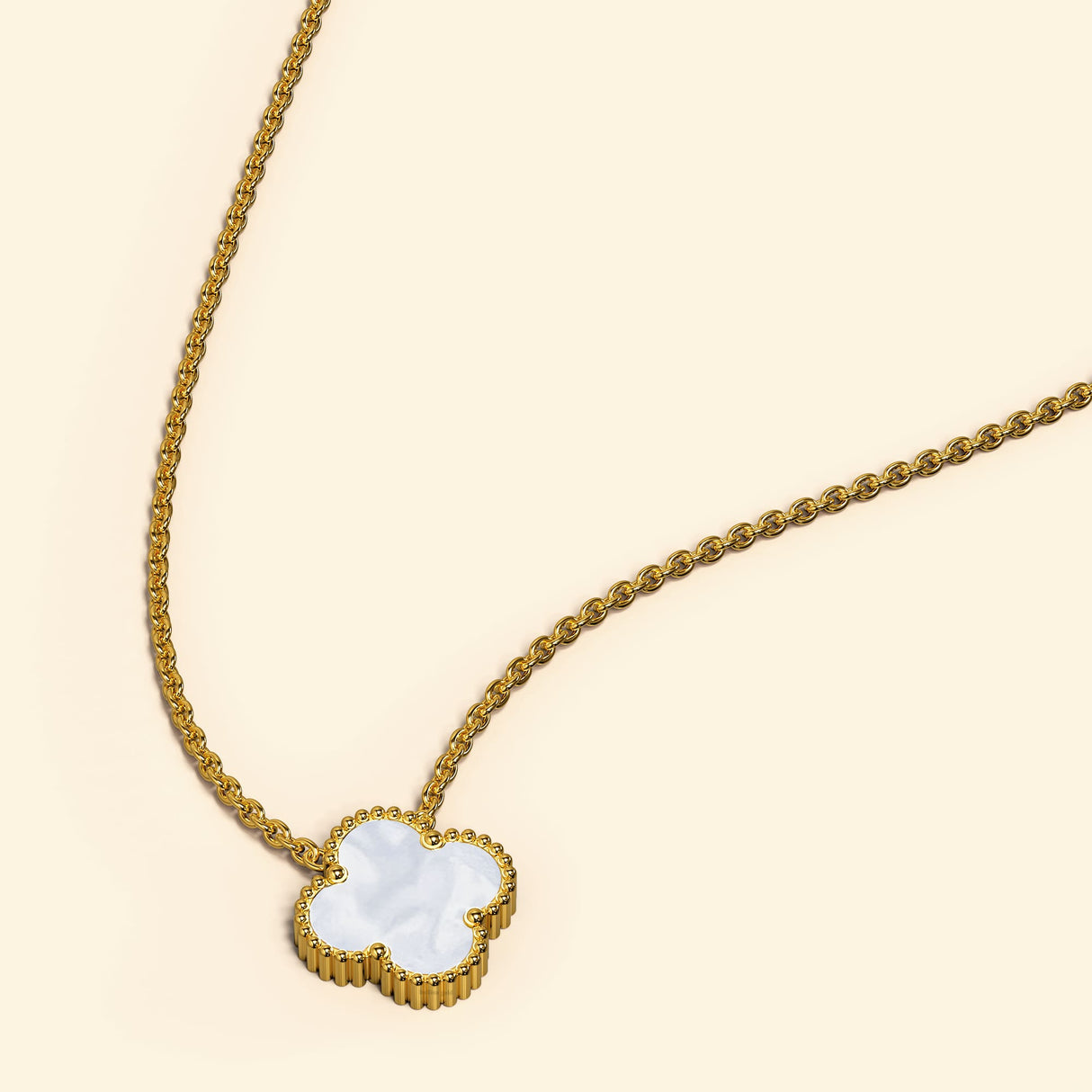 Bullion Gold White Clover Necklace