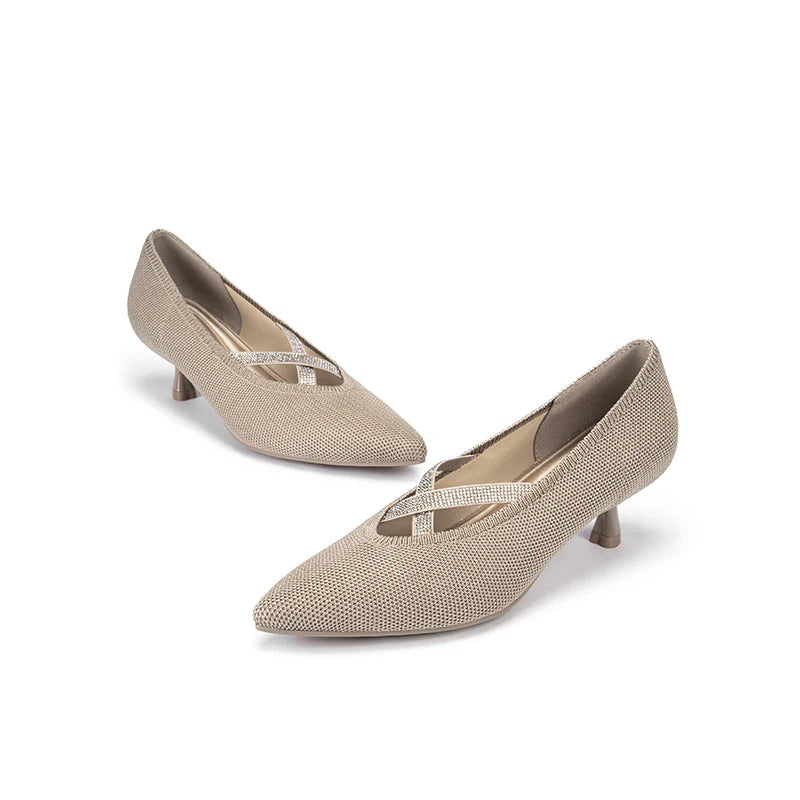 Countess Cross-Strap Kitten Heels - Sand