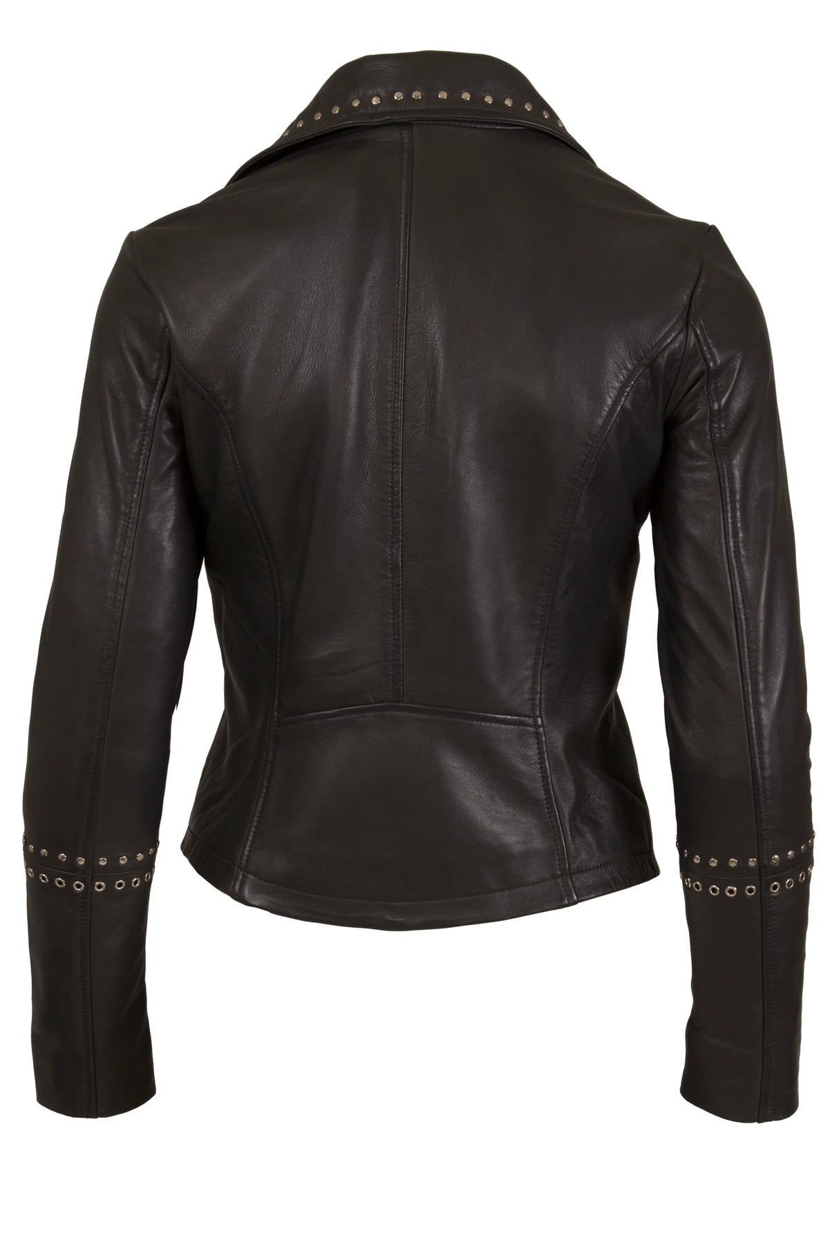 Womens Studded Leather Jacket in Black