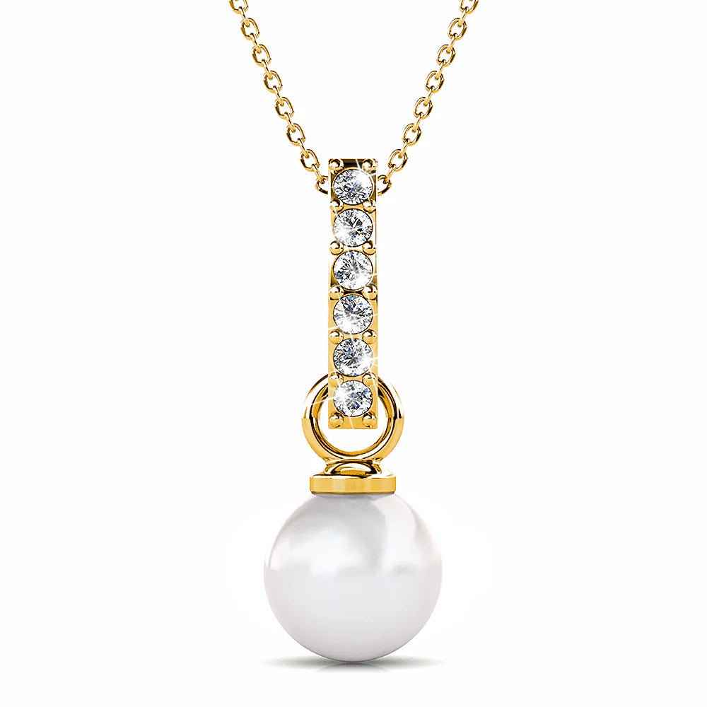 Krystal Couture Luminous Pearl Pendant Necklace in Gold Adorned with Crystals from Swarovski