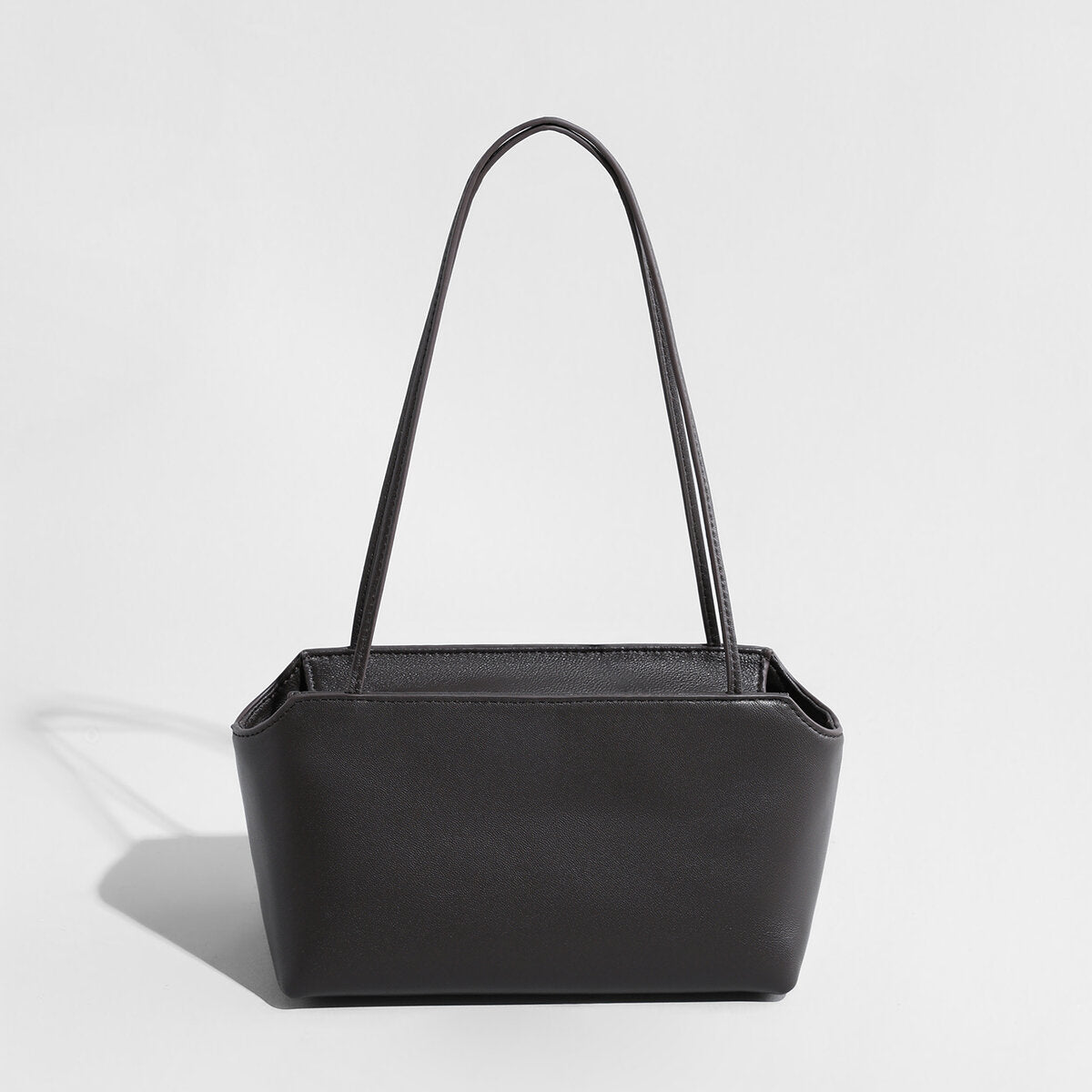 Minimalist Structured Leather Underarm Shoulder Bag - Chocolate