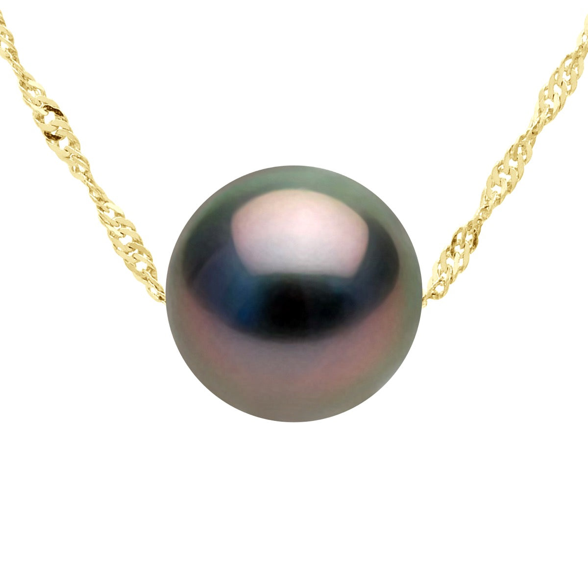 Necklace Real Cultured Tahiti Pearl Passing Through Round 9-10 mm - Longueur 42 cm
