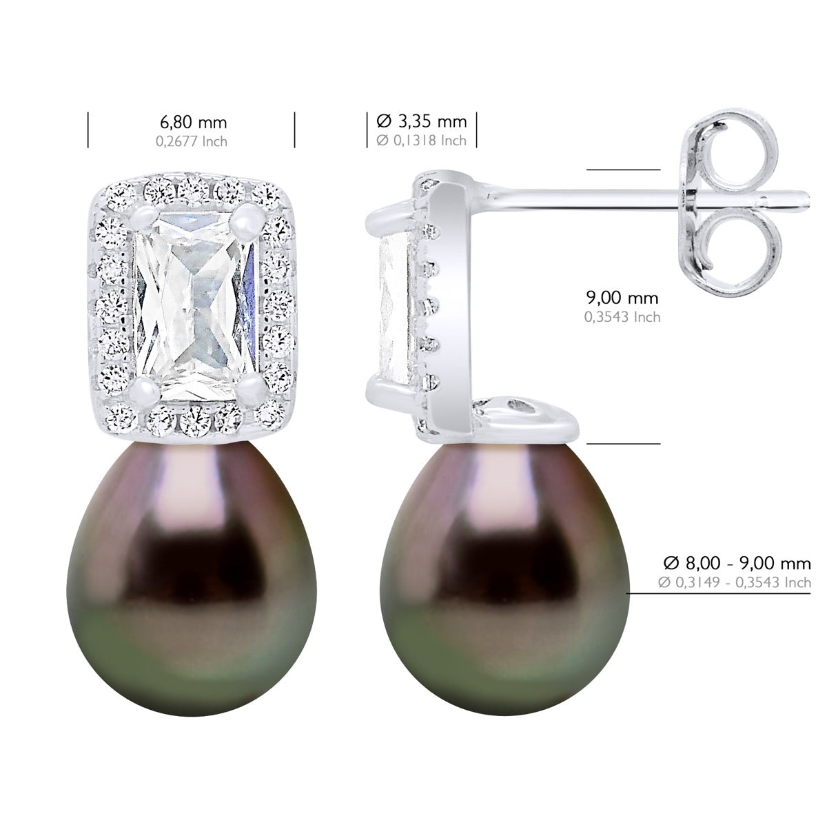 Hanging Earrings Real Cultured Tahiti Pearls 8-9 mm - Longueur 18 cm