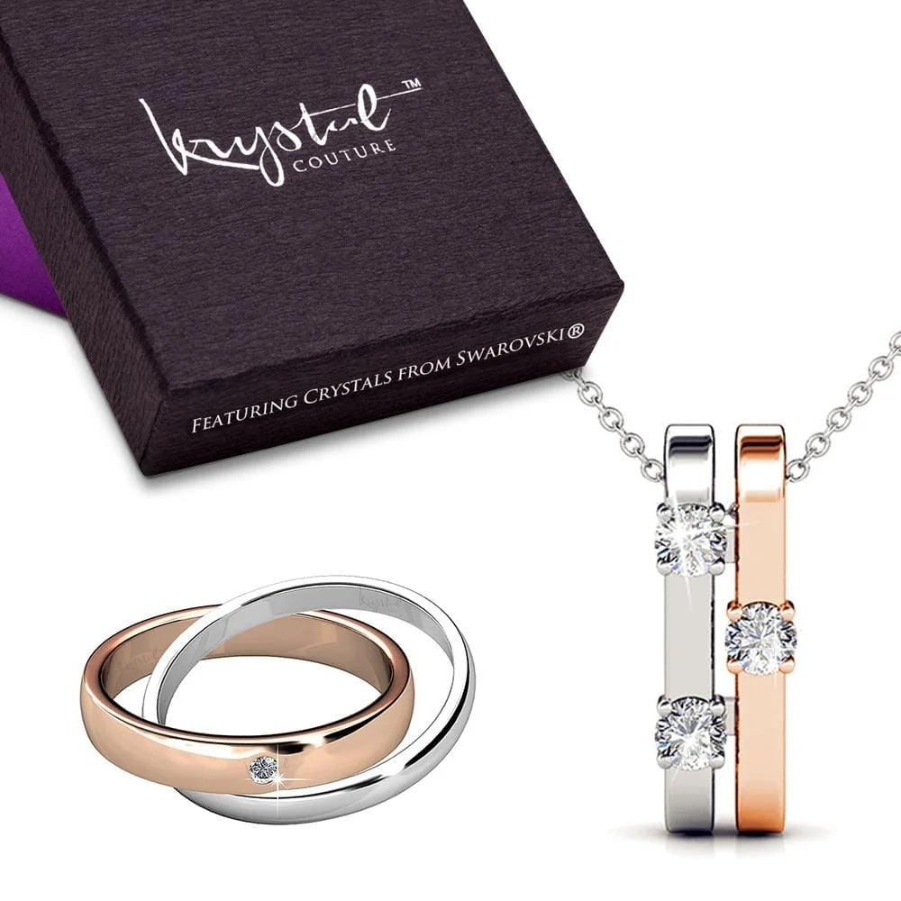 Boxed Fate Dual Tone Necklace And Ring Set Embellished