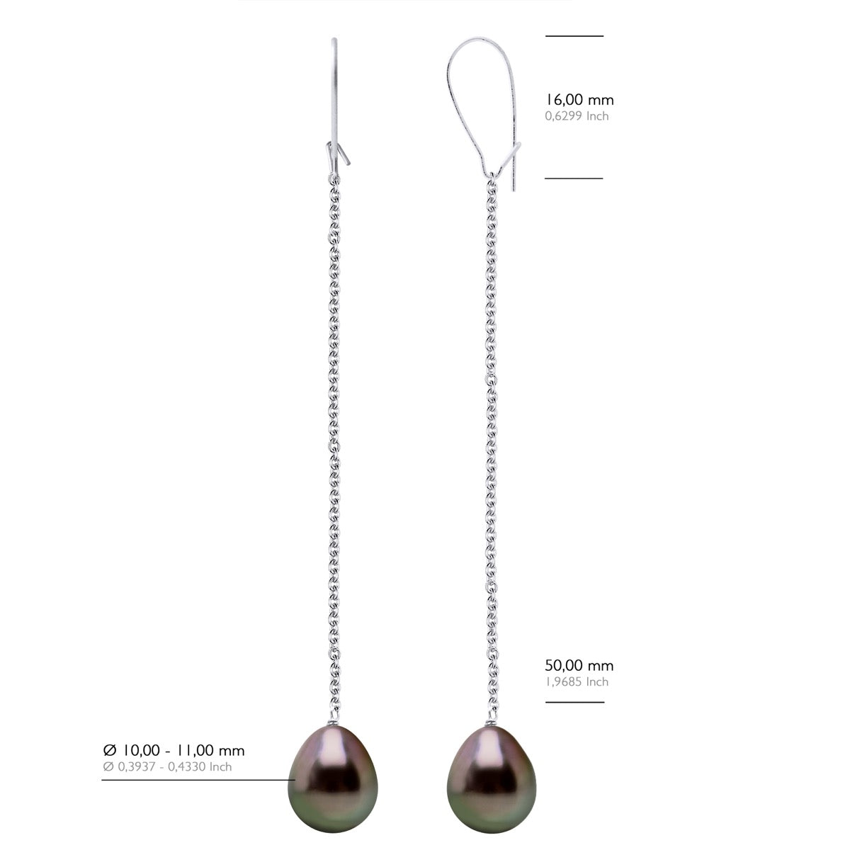 Earrings Real Cultured Tahiti Pearls Pear 10-11 mm - Longueur 18 cm