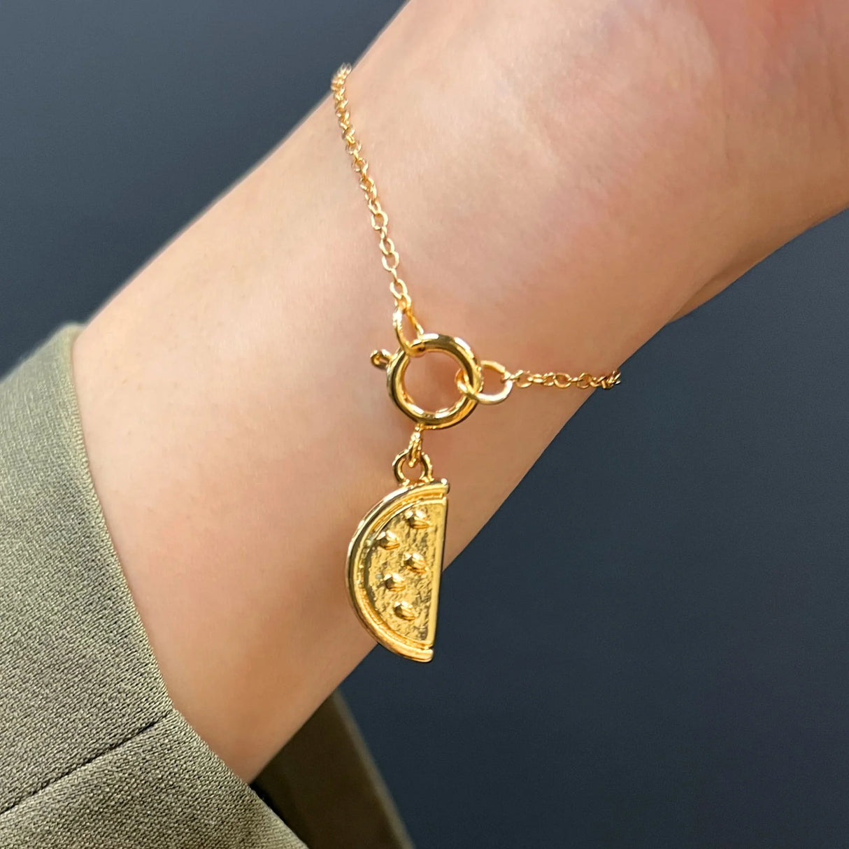 Bullion Gold Watermelon Slice Gold Charm Bracelet