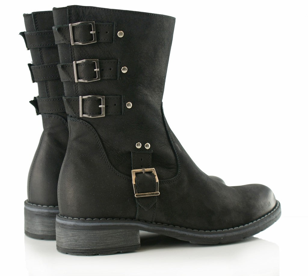 Bosccolo Womens Boots With Buckles - Black Nubuk