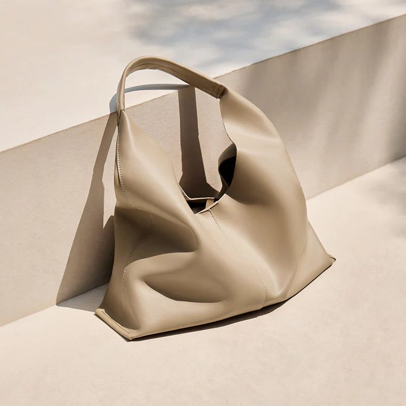 Nalandu Soft Slouch Genuine Leather Oversized Tote Bag - Taupe