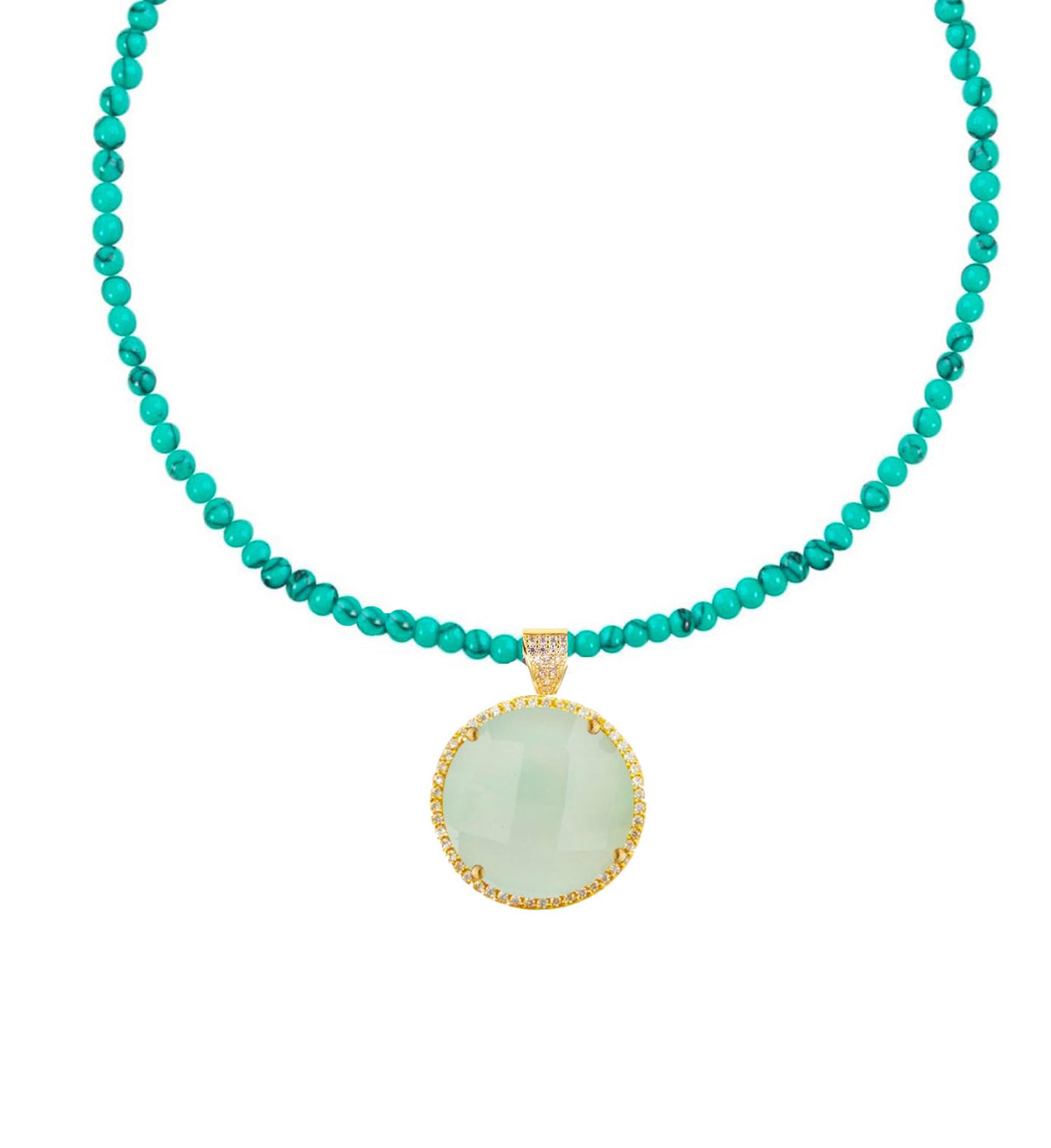 Liv Oliver 18K Gold Turquoise & Chalcedony Drop Necklace