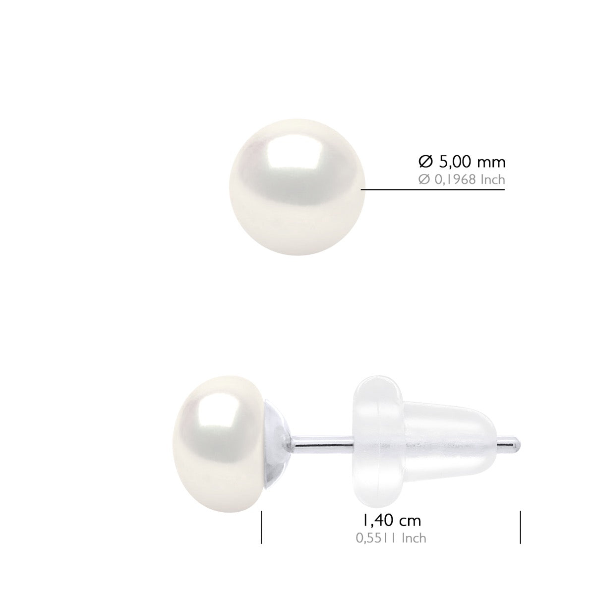 Earrings Real Cultured Freshwater Pearls Button 5-6 mm - Natural Pearl White - Longueur 18 cm