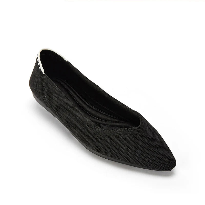 Comfortable Woven Pointed Toe Work Flats - Black