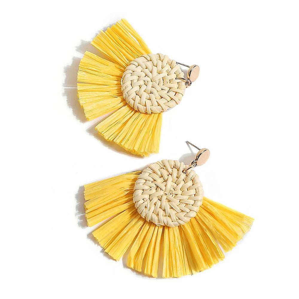 Im A Fan Yellow Raffia Earrings