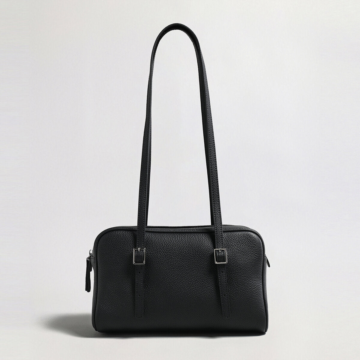 Pebbled Leather Pillow Shoulder Bag - Black