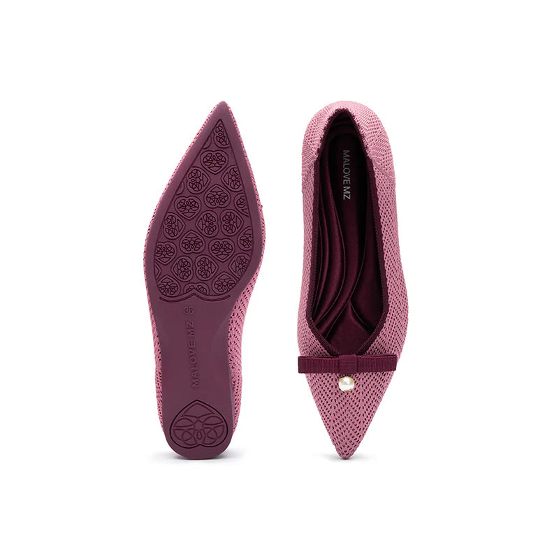 Sarah Casual Pearl Bow Commuter Flats - Pink