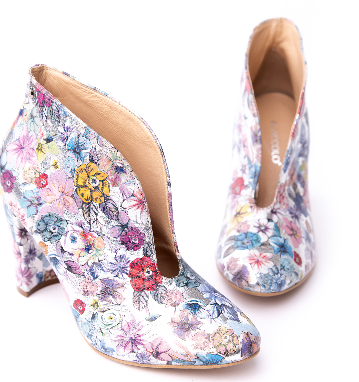 Bosccolo Womens Ankle Boots - Flowers On Silver