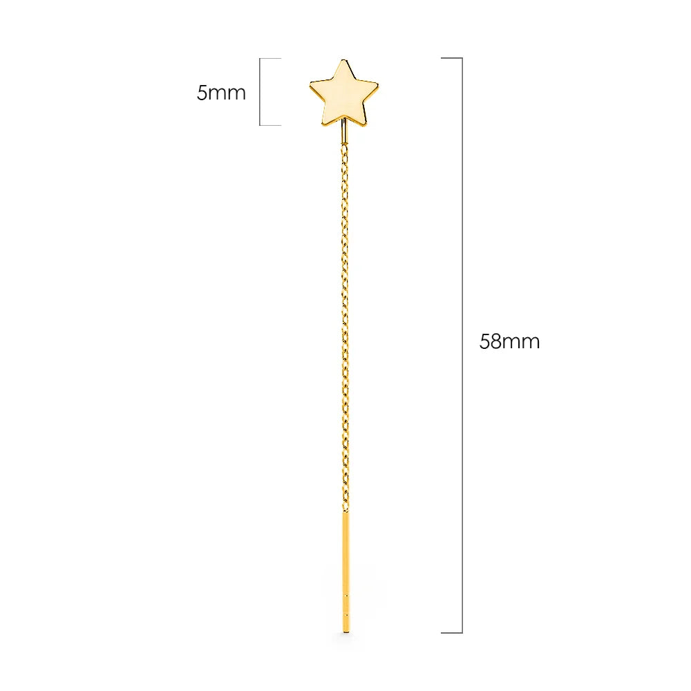 Solid 925 Sterling Gold Star Threader Earrings