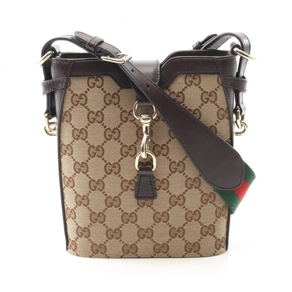 Gucci GG Monogram Canvas & Leather Shoulder Bucket Bag - Brown