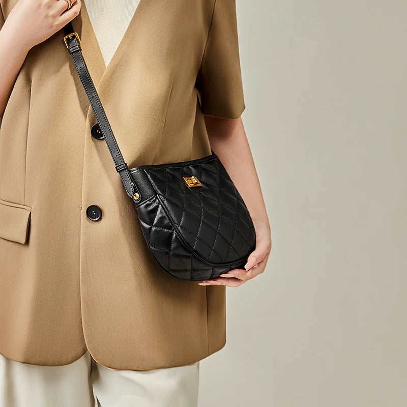 Nalandu Vault Quilted Leather Crossbody Shoulder Bag - Black