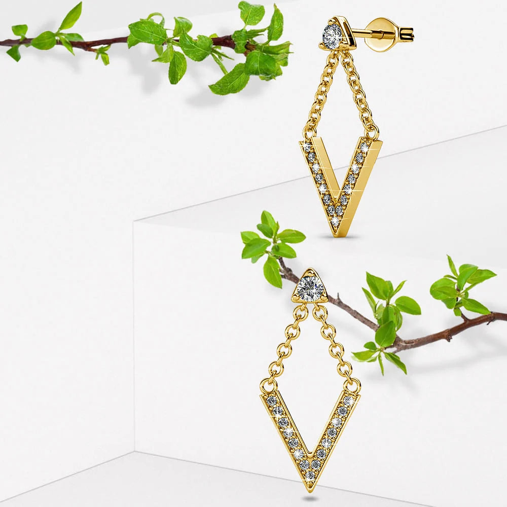 Boxed Luxury V Shaped Gold Set Embellished with SWAROVSKI® Crystals