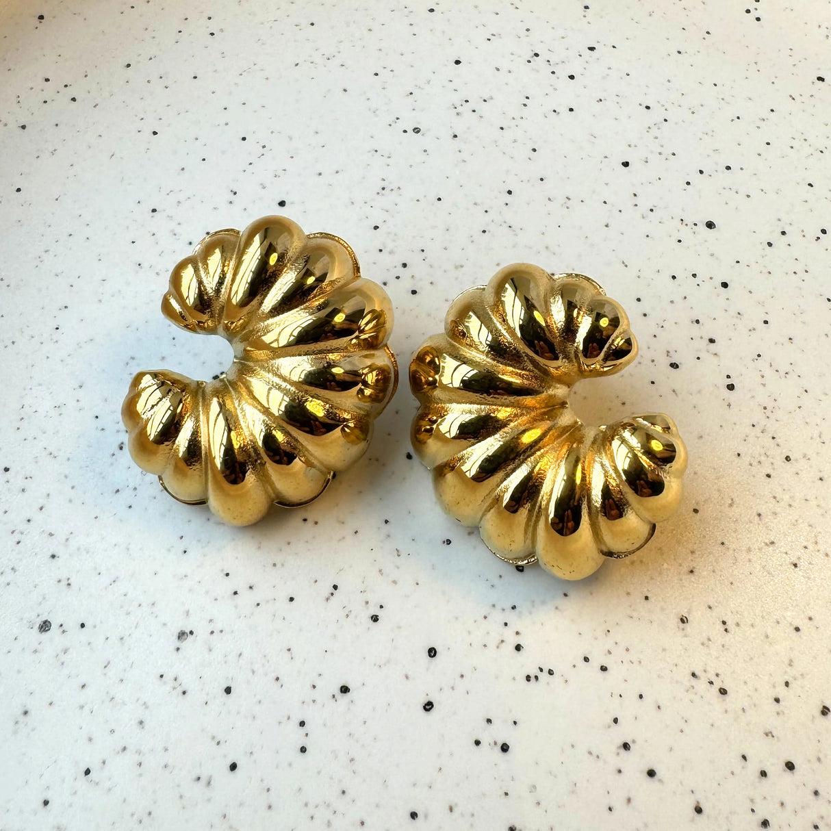 Bullion Gold Ridged Crescent Gold layered Stud Earrings