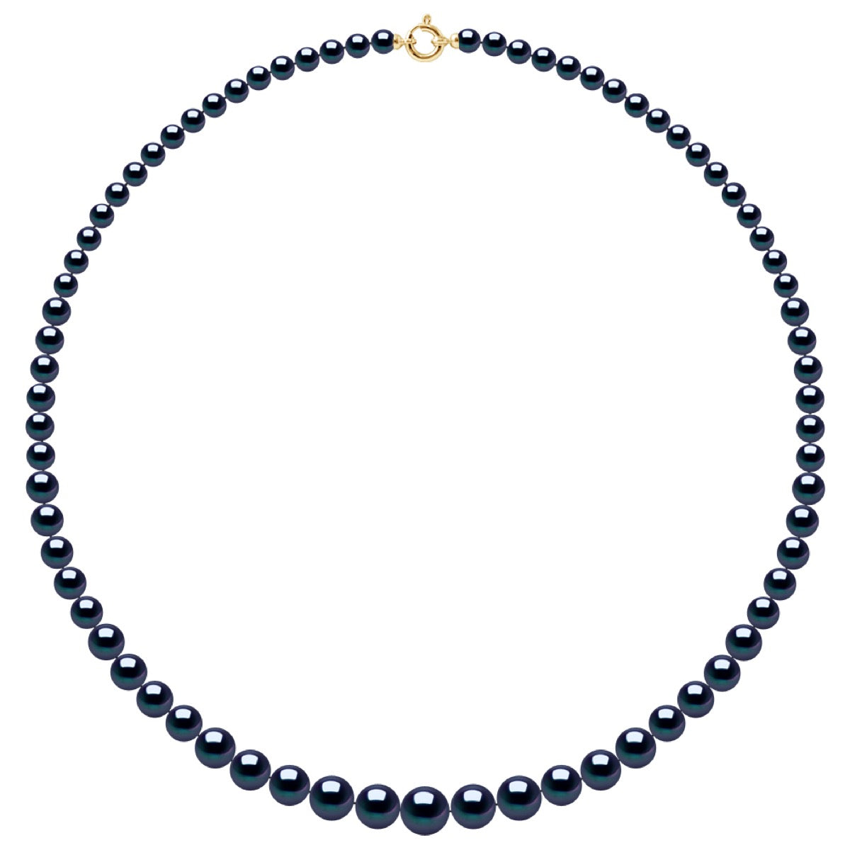 Necklace Row "Princess"falling -Real Cultured Freshwater Pearls Round From 12 To 6 mm - Black "Tahitian Style" - Longueur 42 cm