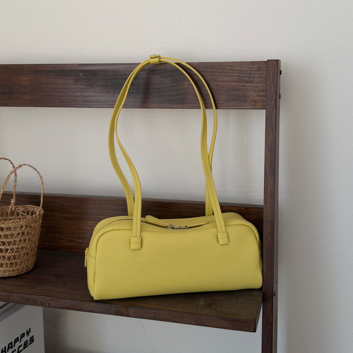 Structured Pebbled Leather Pillow Bag - Yellow
