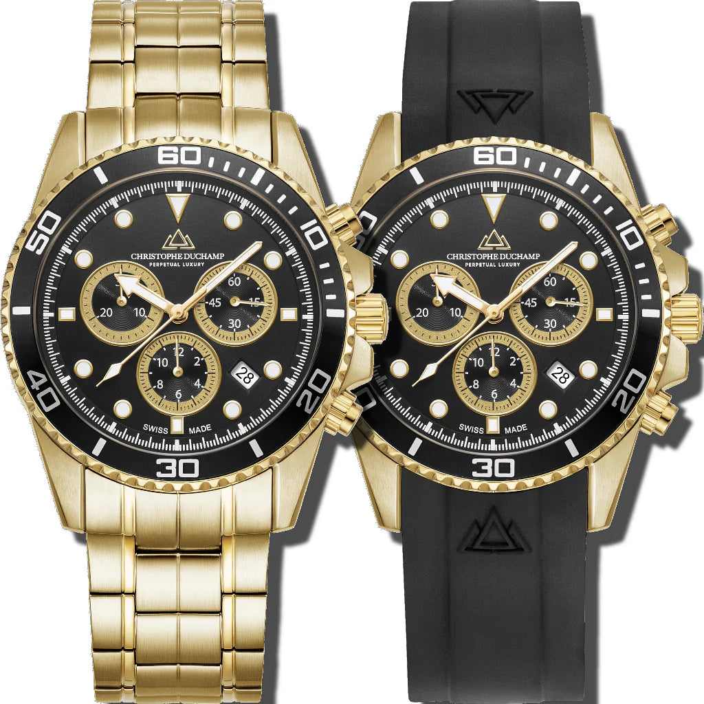 Christophe Duchamp Marine Chrono II - Black Dial & 316L Stainless Steel & FKM Rubber Strap