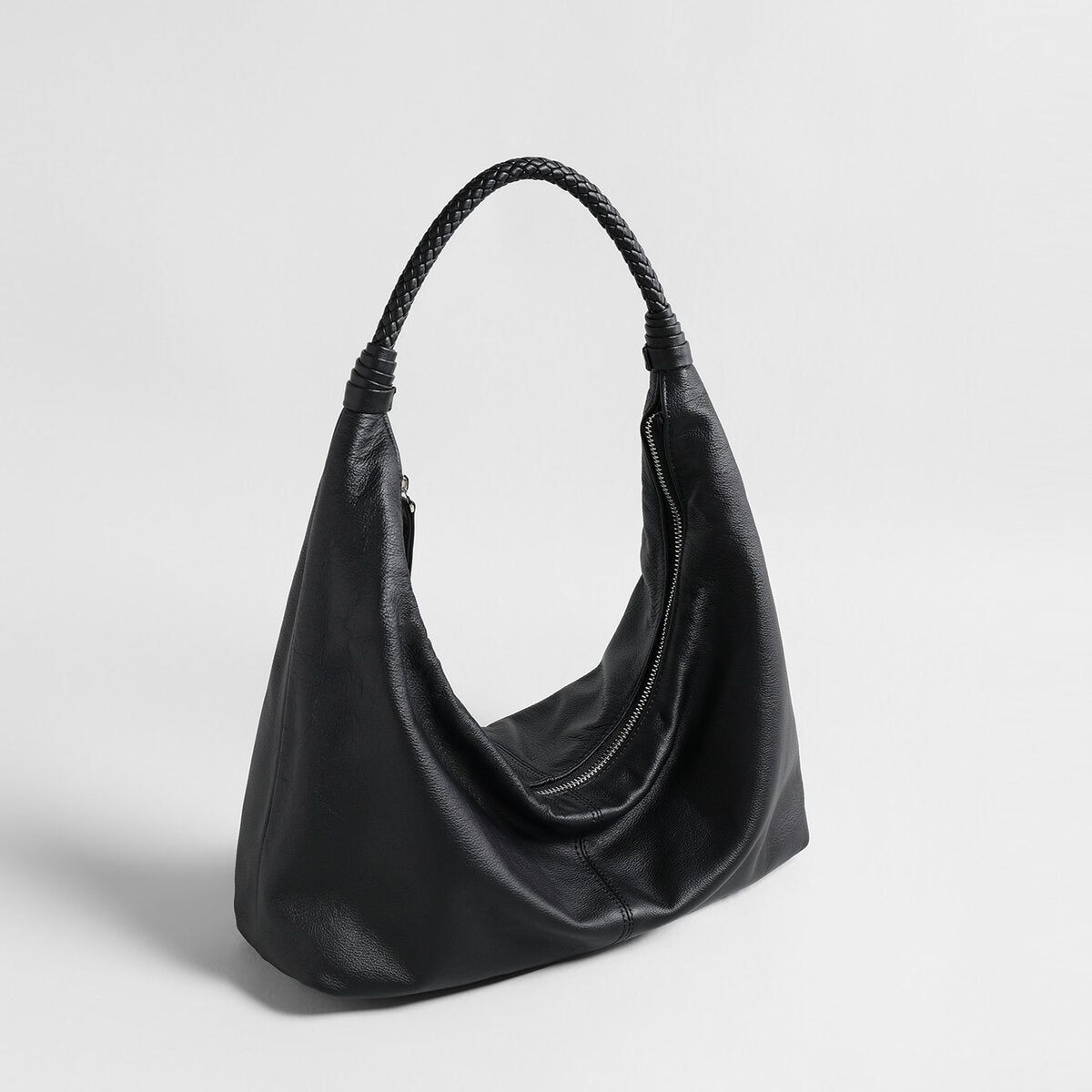 Vintage Leather Hobo Bag - Black
