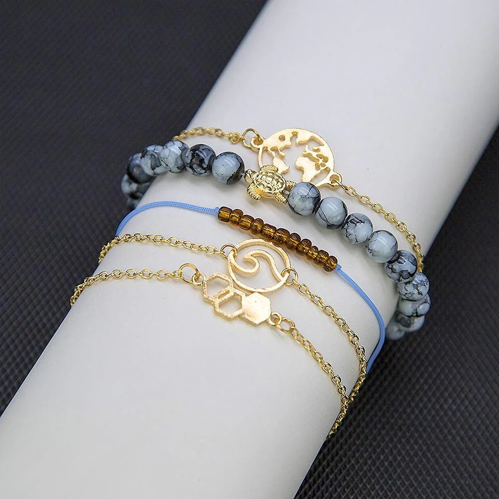Bohemian 5-Piece Charm Bead Bracelet Set
