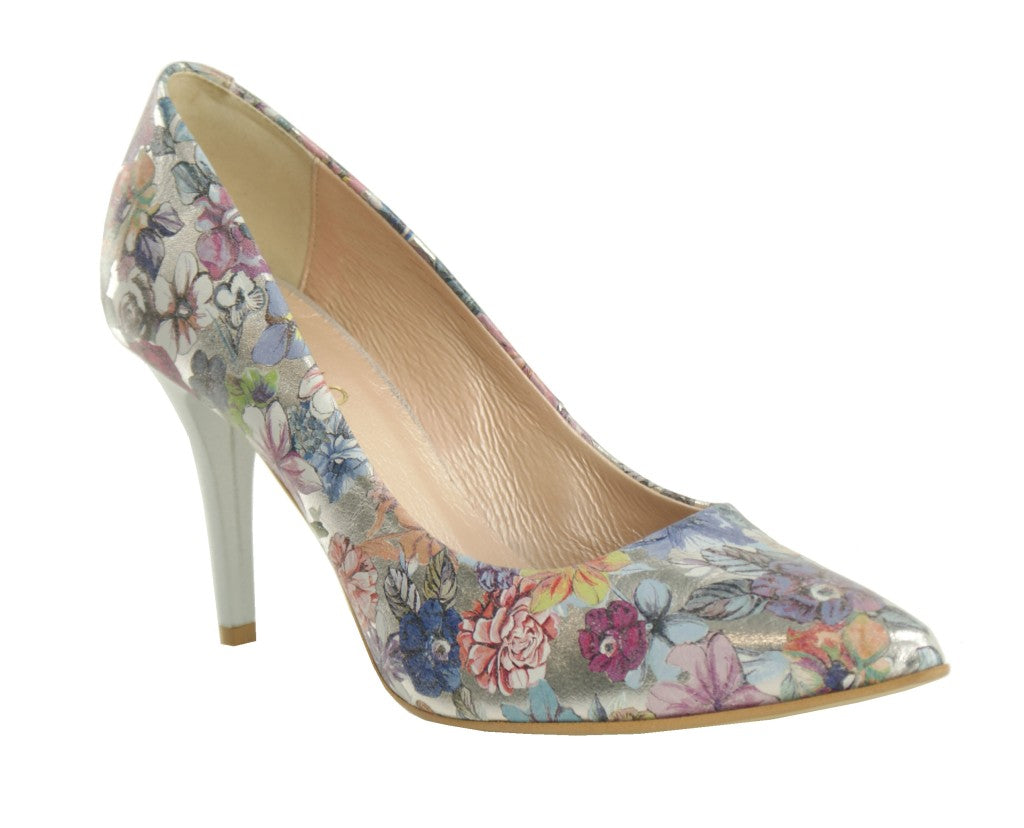 Bosccolo Womens High Heels - Flowers On Silver