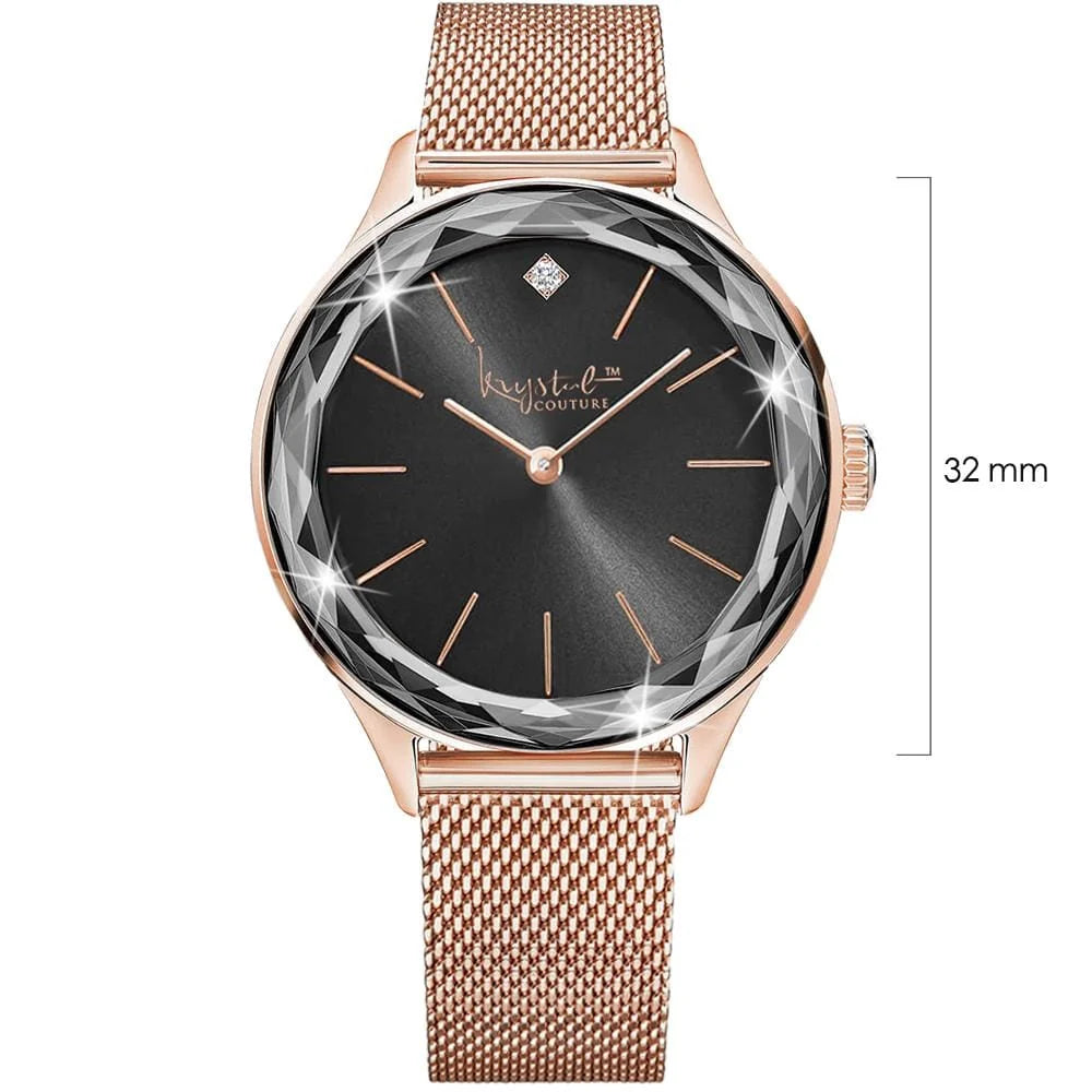Boxed of Krystal Couture Mineral Glass Watch with Earrings Embellished with Crystals from SWAROVSKI® Set in Rose Gold