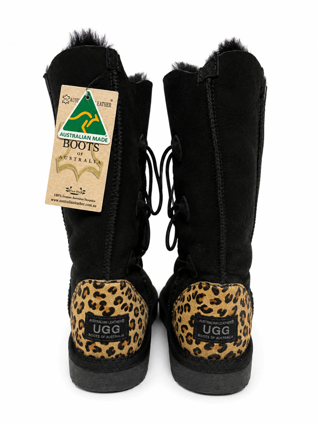 Australian Leather Ugg Button Cheetah Uggs - Black - AU5