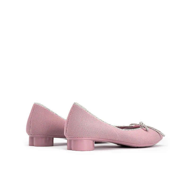 Rhinestone Bow Ballet Flats - Pink